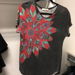 Black t-shirt with feather graphic